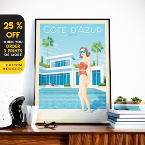 French Riviera Travel Print Côte d'Azur France Home Decor Art Print Wall Art Cannes Marseille Antibes Menton Saint Tropez France Poster