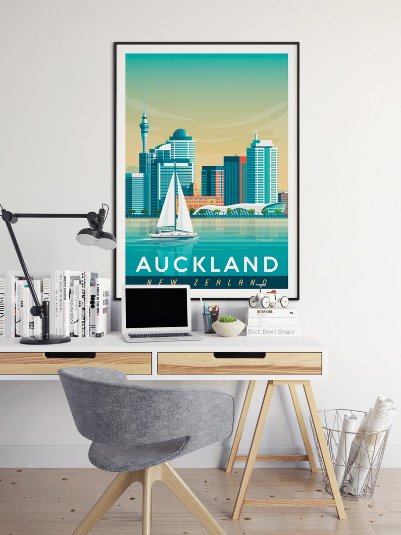Auckland Print Auckland Vintage Travel Poster New Zealand Etsy