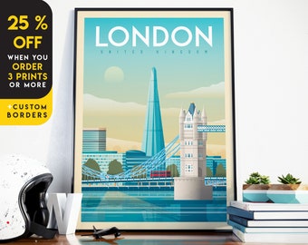 London Travel Poster: England Art Print, City Skyline Wall Art