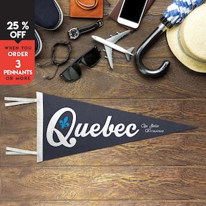 Quebec Canada Felt Pennant Flag | Vintage Travel Banner | Retro Wall Flag | Canada Wall Decor | City Souvenir | Traveler Gift | Memorabilia