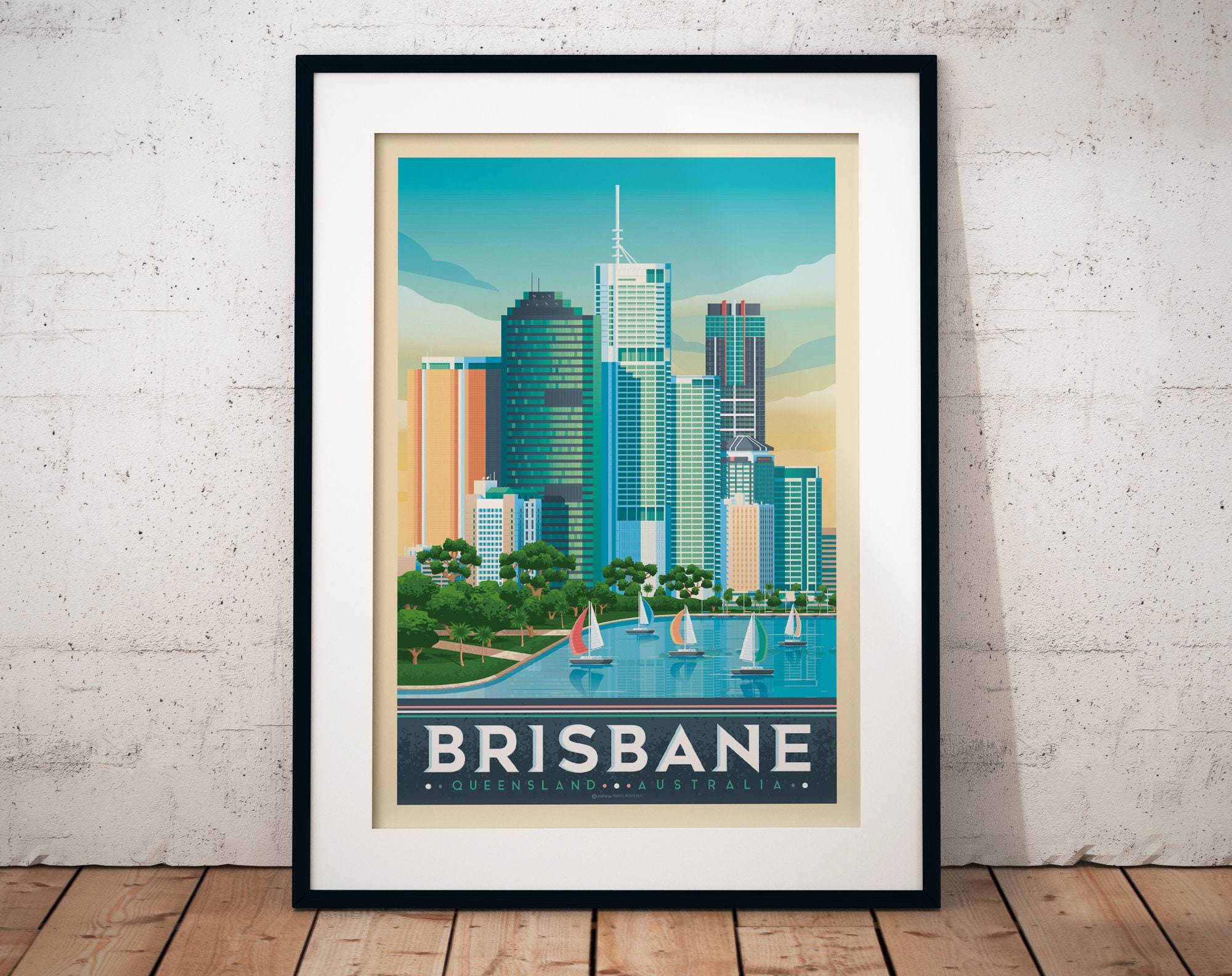 Brisbane Print Brisbane Australia Vintage Travel Poster Etsy