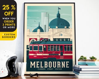 Melbourne Australia Print, Findley Street Station, City Skyline, Travel gift, Australia Wall Art, Travel Poster, Housewarming, Birthday Gift