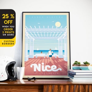 Nice France Print, French Riviera Beach Print, Promenade des Anglais, Travel Gift, Wall Decor, Travel Poster, Housewarming, Birthday Gift