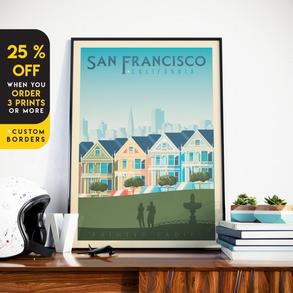 San Francisco California Print, Painted Ladies, United States Print, Travel Gift, Travel Poster, USA Print, Housewarming, Birthday Gift