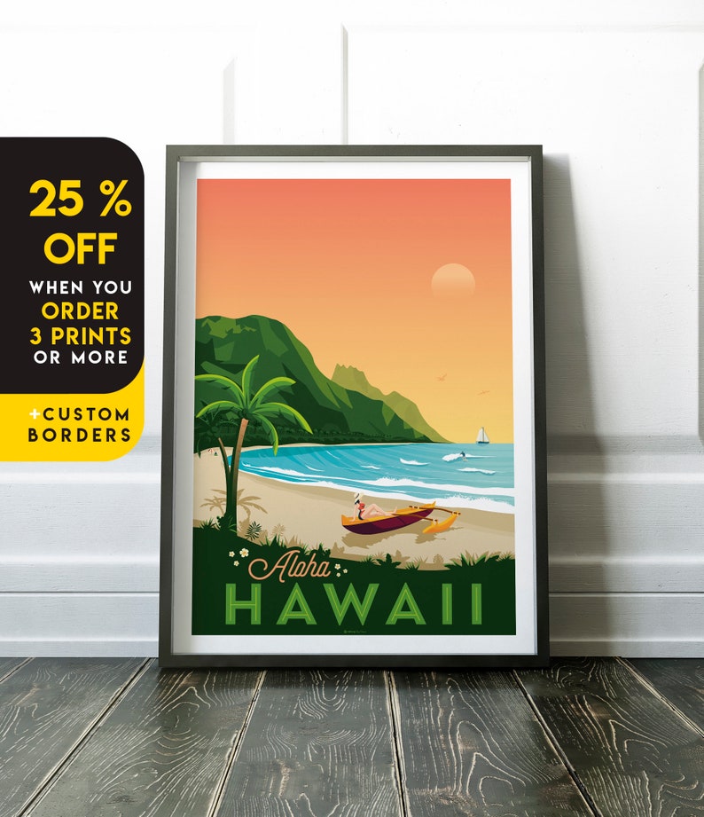 Hawaii Print Honolulu Vintage Poster Maui Beach Landscape Etsy.de