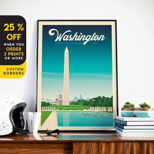 Washington DC Travel Poster Washington Monument Lincoln Etsy