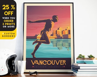 Vancouver Print, British Columbia Print, City Skyline, Canada Print, Travel Gift, Travel Poster, USA Print, Housewarming, Birthday Gift