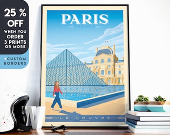 Paris Art Print, Eiffel Tower Wall Art, France, Le Louvre Poster, Paris Decor, Paris Gift, Travel Gift, Travel Poster, Europe, Housewarming