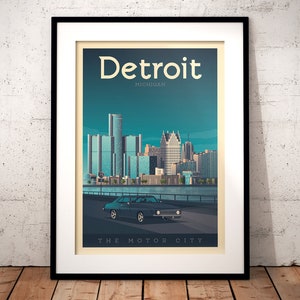 Detroit Print, Michigan Print, City Skyline, United States Print, Travel Gift, Travel Poster, USA Print, Housewarming, Birthday Gift image 6