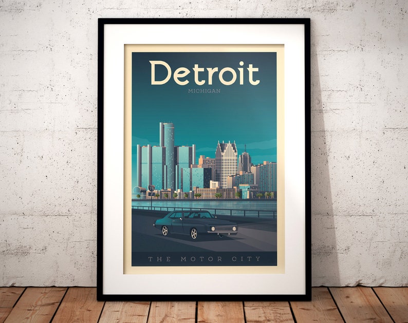 Detroit Print, Michigan Print, City Skyline, United States Print, Travel Gift, Travel Poster, USA Print, Housewarming, Birthday Gift image 6