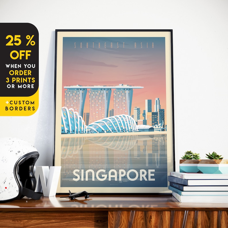 Singapore Travel Print, Travel Gift, Marina Bay Sands, Asia Wall Art, Architecture Illustration, Home Decor, Tropical, Nursery Wall Art image 1