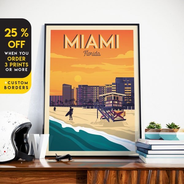 Miami Beach Print, Florida Print, City Skyline, United States Print, Travel Gift, Travel Poster, USA Print, Housewarming, Birthday Gift