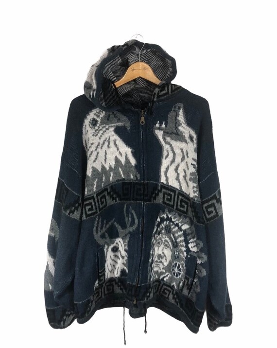 Ruminahui Red Indian American Motive Wool Hoodie