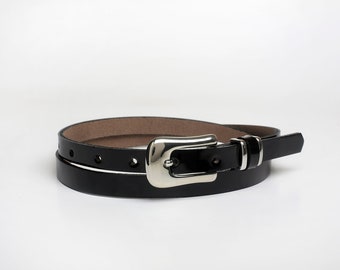 Leather Belt, Black Patent Leather Belt, Black Patent Leather Womens Belt, Skinny Belt, Thin Belt, Dress Belt