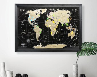 Premium 16x24 Scratch world map Scratch off map Black Gold Scratchable Map, Travel, Scratch Off Places I've Been Christmas day gift