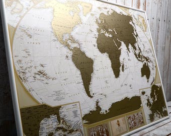 Mymap Antique map Framed Personalized Scratch off map World map with Large Carribeans, Travel Tracker map, travel gift poster july 4th gift
