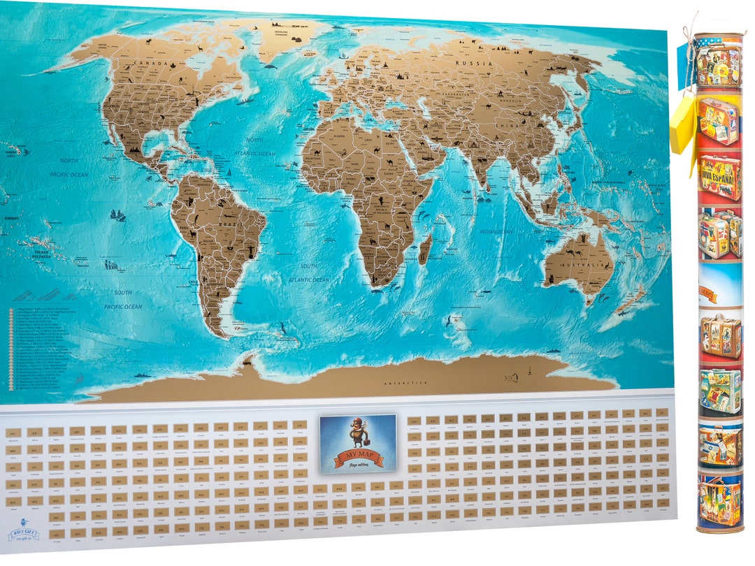 Custom Scratch World Map With Flags Scratch off Map Travel Push Pin Map