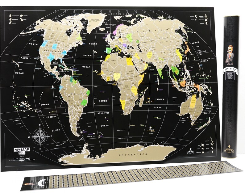 Framed Premium 16x24 Scratch world map Scratch off map Black Etsy