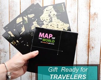 Scratch off map Greetings card Set of 6 Scratch World cards Scratch off map 6 Continents Scratch off map USA scratch card