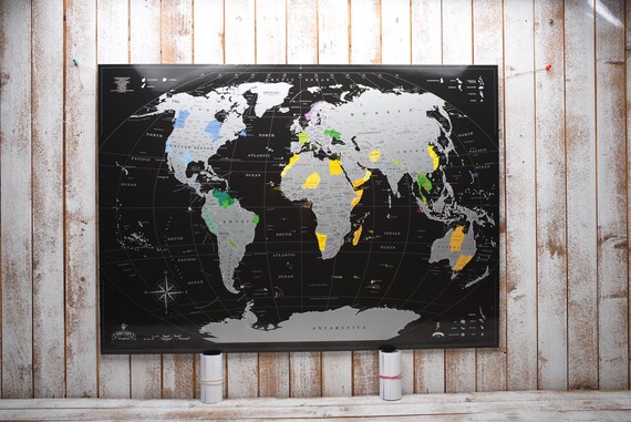Reiskaart kras af wereld Mymap kras wereldkaart Push - Etsy Nederland
