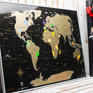 XXL World Scratch off map Easter gift Large gift Black Gold Travels World Travel Map Push pin Map Silver Housewarming gift Wanderlust