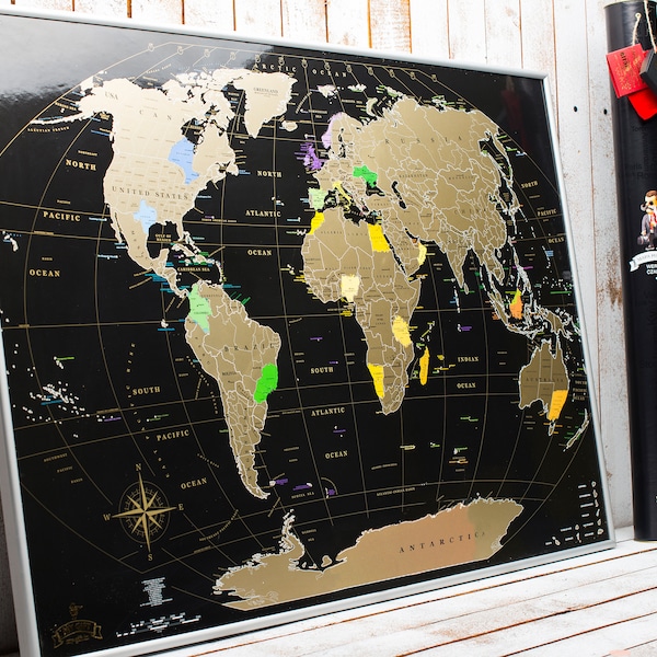 XXL World Scratch off map Easter gift Large gift Black Gold Travels World Travel Map Push pin Map Silver Housewarming gift Wanderlust