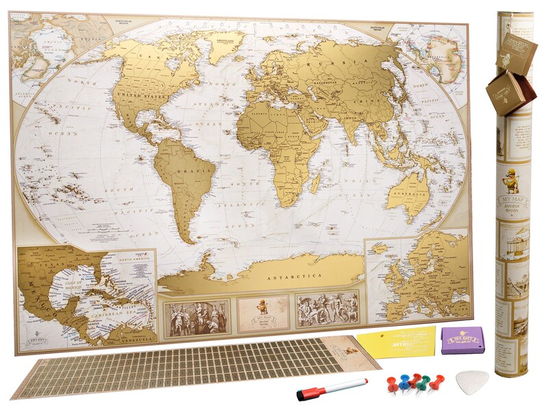 Personalized map Gold Scratch Off map of the world Deluxe Etsy