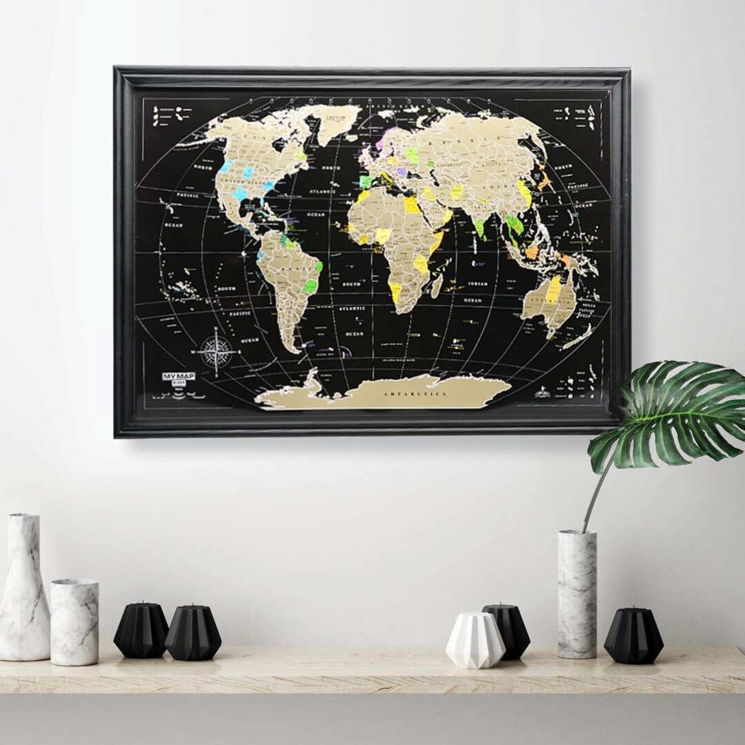 Premium 16x24 Scratch World Map Scratch off Map Black Gold Scratchable Map, Travel, Scratch off