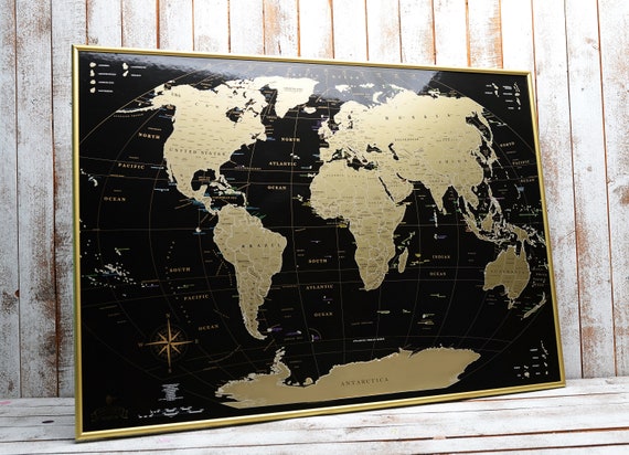 Mymap Framed Scratch Off Map Black World 35x25 Usa States Etsy