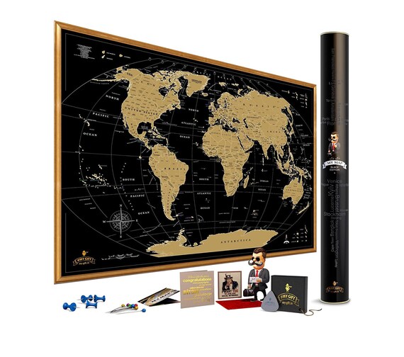 Buy XXL World Scratch off Map Black Gold Wall Poster With US States 35x25  Inches, Includes Pins, Buttons and Scratcher Glossy Mymap Gift for Him  Online in India 