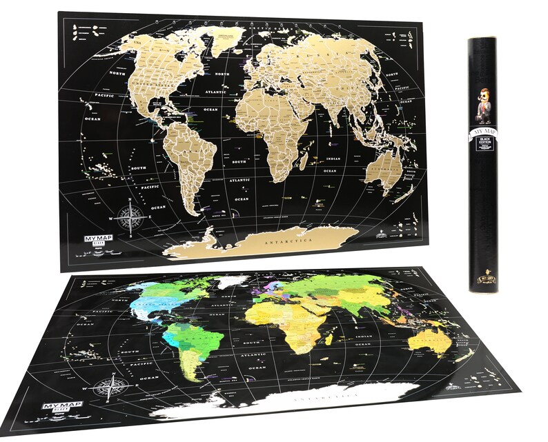 Framed Premium 16x24 Scratch world map Scratch off map Black Etsy