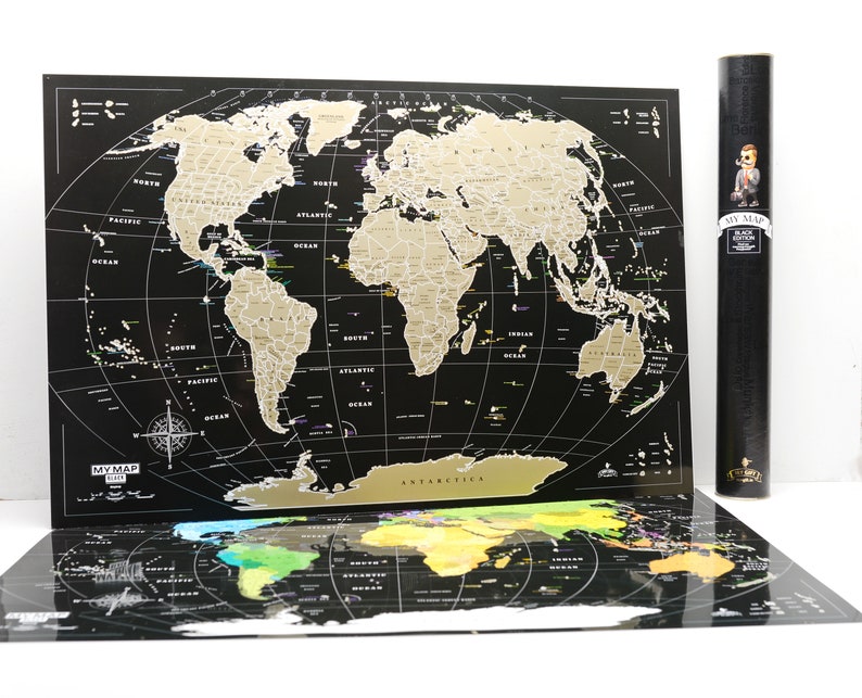 XXL World Scratch off Map Black Gold Wall Poster With US Etsy Australia
