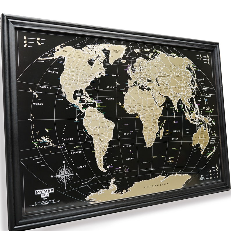 Framed Premium 16x24 Scratch world map Scratch off map Black Etsy