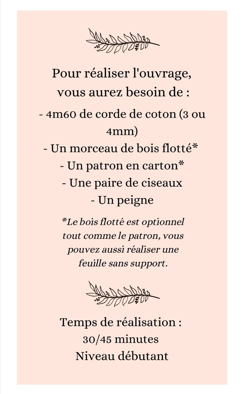 patron inclus FeuillePlume en macram\u00e9 Tutoriel PDF seul