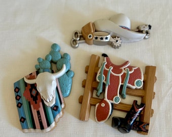 Vintage 1990s Burwood Western Wall Decor Trio