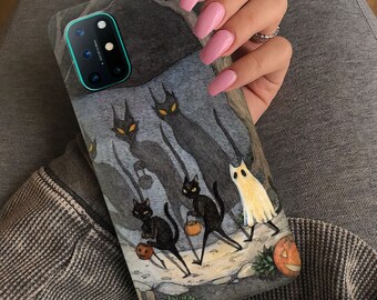 Cats and ghost case OnePlus Nord N20 case OnePlus Ace case OnePlus 10 Pro case Plus 9 Pro Nord CE 2 case halloween Nord N200 case 10R case