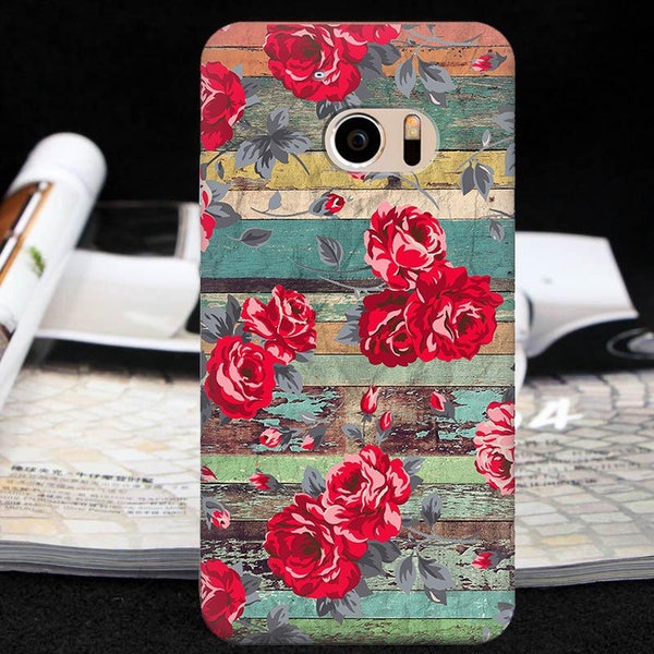 Roses case HTC Wildfire S one XL one m7 m8 one m9 one m10 10 htc 10 Lifestyle floral case Bolt htc 10 evo HTC U Play 10 Pro wood case