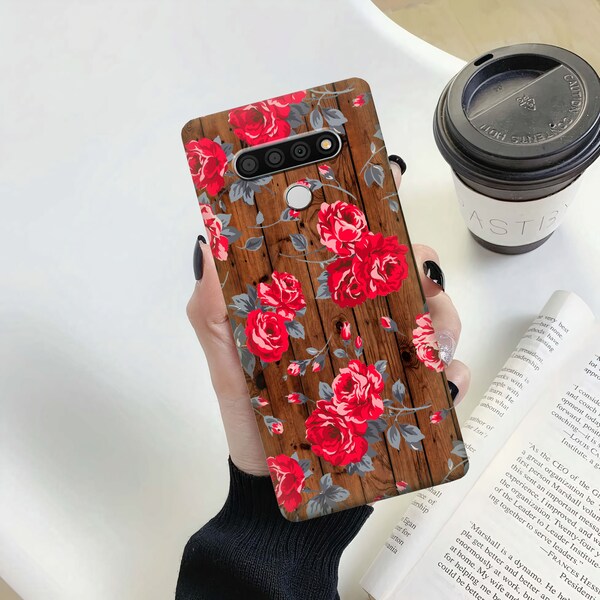 Roses in wood case for LG Velvet case Lg V60 Thinq case Lg V50 case Lg Stylo 6 case X Power case Lg Q61 case Lg Q70 case Lg G7 thinq case