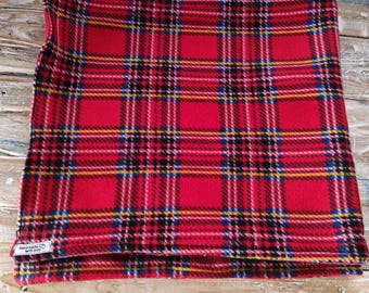 Handmade Red Tartan Fleece Lap Blanket, Wheelchair accessory or Pet throw.