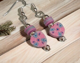 Pale pink pair of dangly earrings suitable for pierced ears only, gift of love, jewellery for women