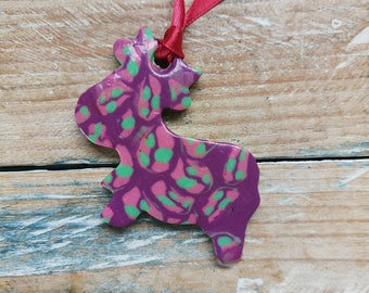 Cute cow with ribbon for hanging as a gift, handmade polymer clay farm animal for bedroom decor, grandma and granddad gift, unusual design