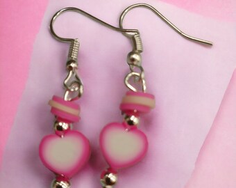 Cute pink pair of dangly earrings suitable for pierced ears only, gift of love, jewellery for women