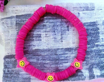 Pink friendship gift bracelet, stretchy bracelet for girls, quirky present for her, beaded and fun classic gift for women