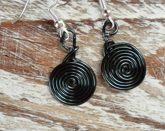 Stylish hypoallergenic black spiral earrings, celtic chic aluminium dangle earrings, bohemian spiral earrings - Trendy Wire jewellery