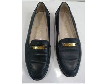 Chanel Blue Leather Loafers Sz 7.5 With Dust Bag