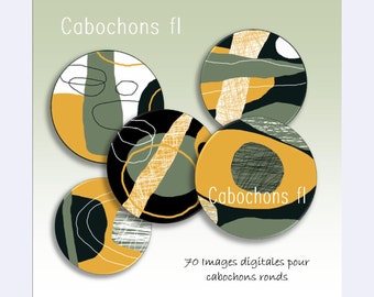 70 Images digitales à imprimer pour cabochons ronds art abstrait