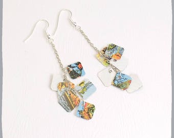 Boucles oreilles chaîne argentée breloques récup jeu de tarot