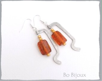 Boucles d'oreilles métal aluminium perle en verre ambre