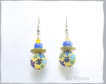 Boucles d'oreilles boutons liberty bleu jaune