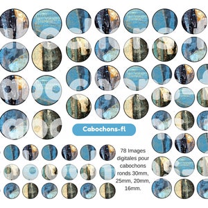 Images digitales à imprimer pour cabochons ronds bleu art abstrait image 2